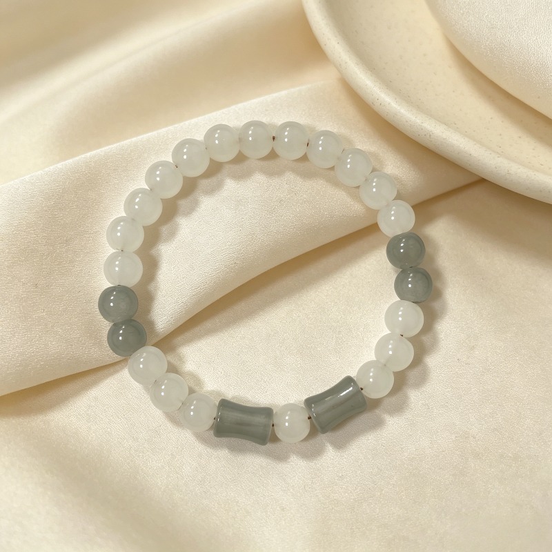 Light Gray & Milky White Color-block Beaded Bracelet, Versatile